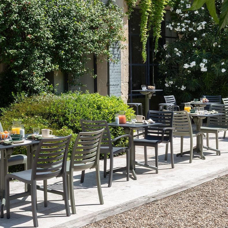 an image of resin chairs on a commercial outdoor patio