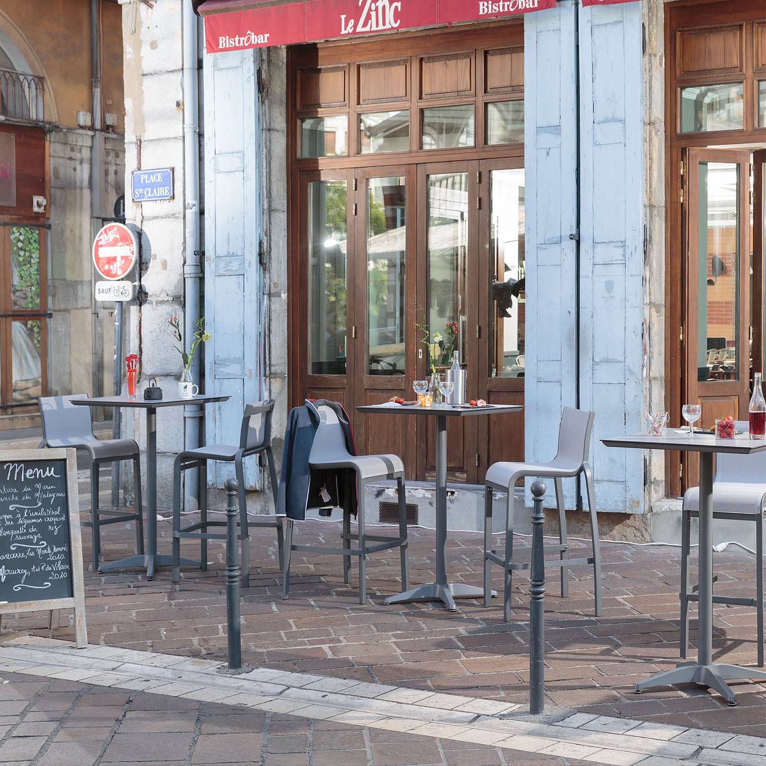 Outdoor furniture on a restaurant patio