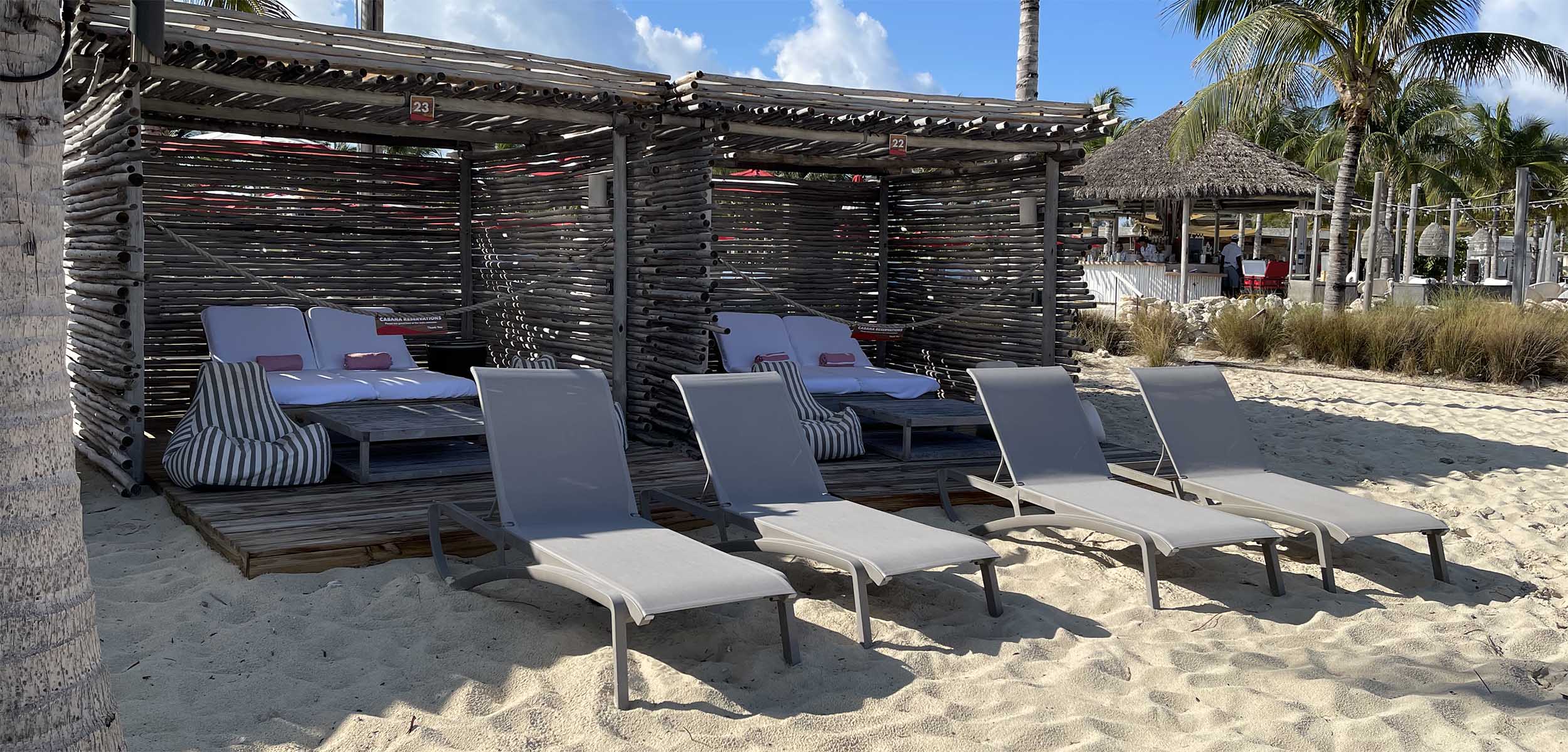 Grosfillex Sunset Chaise Lounges on a beach at the Bimini Beach Club in the Bahamas