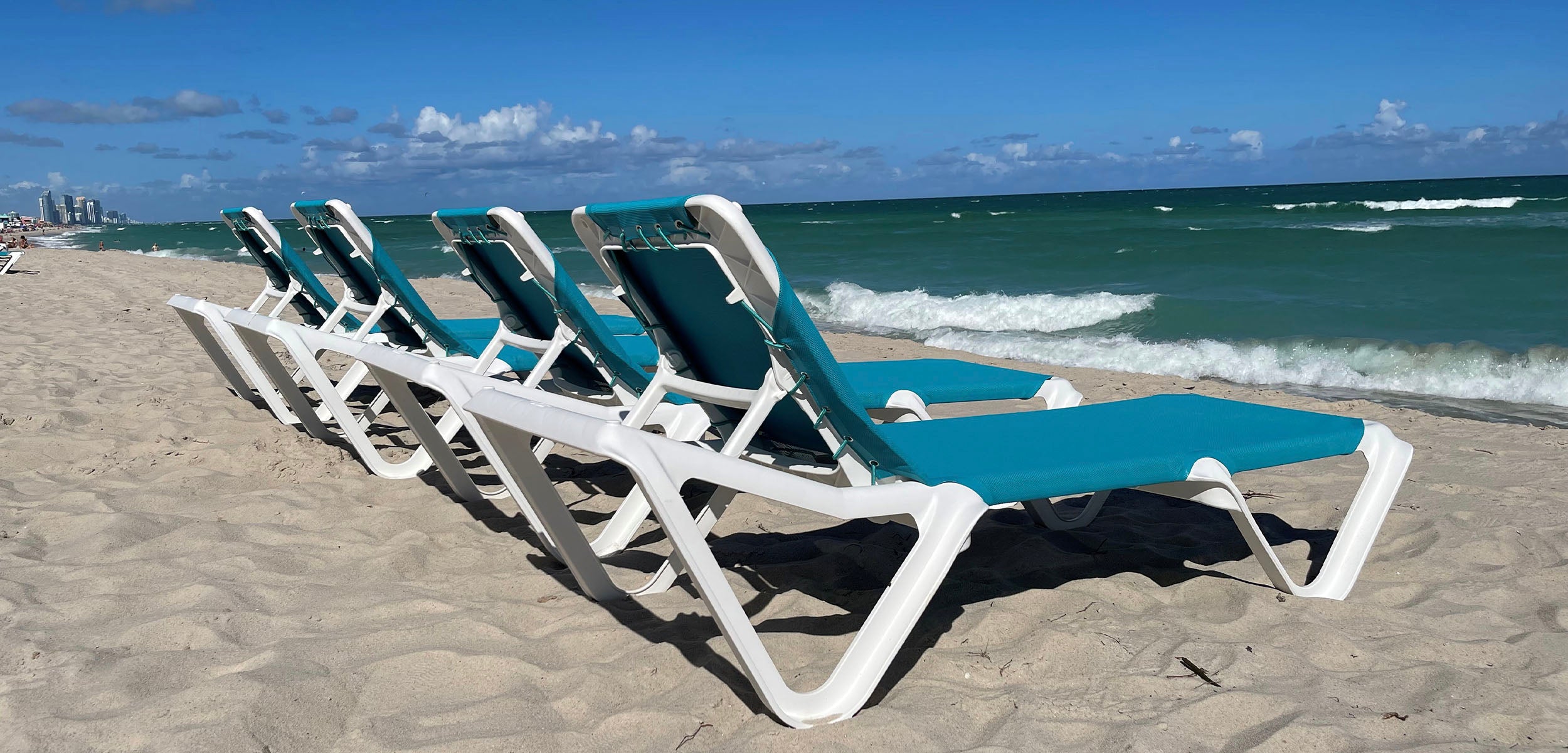 Nautical Chaise Lounges on the beach at Carillon Wellness Resort