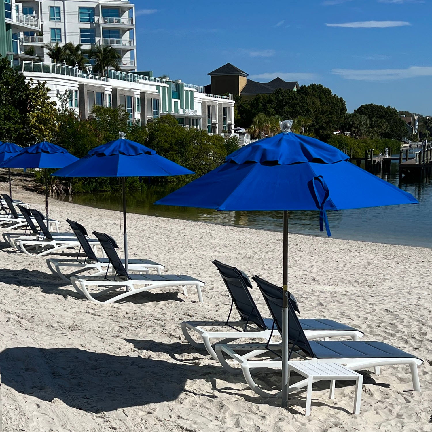 Sunset Comfort Chaises on the beach overlooking the waterfront